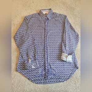 Robert Graham Size Large Blue‎ And White Long Sleeved Dress Shirt